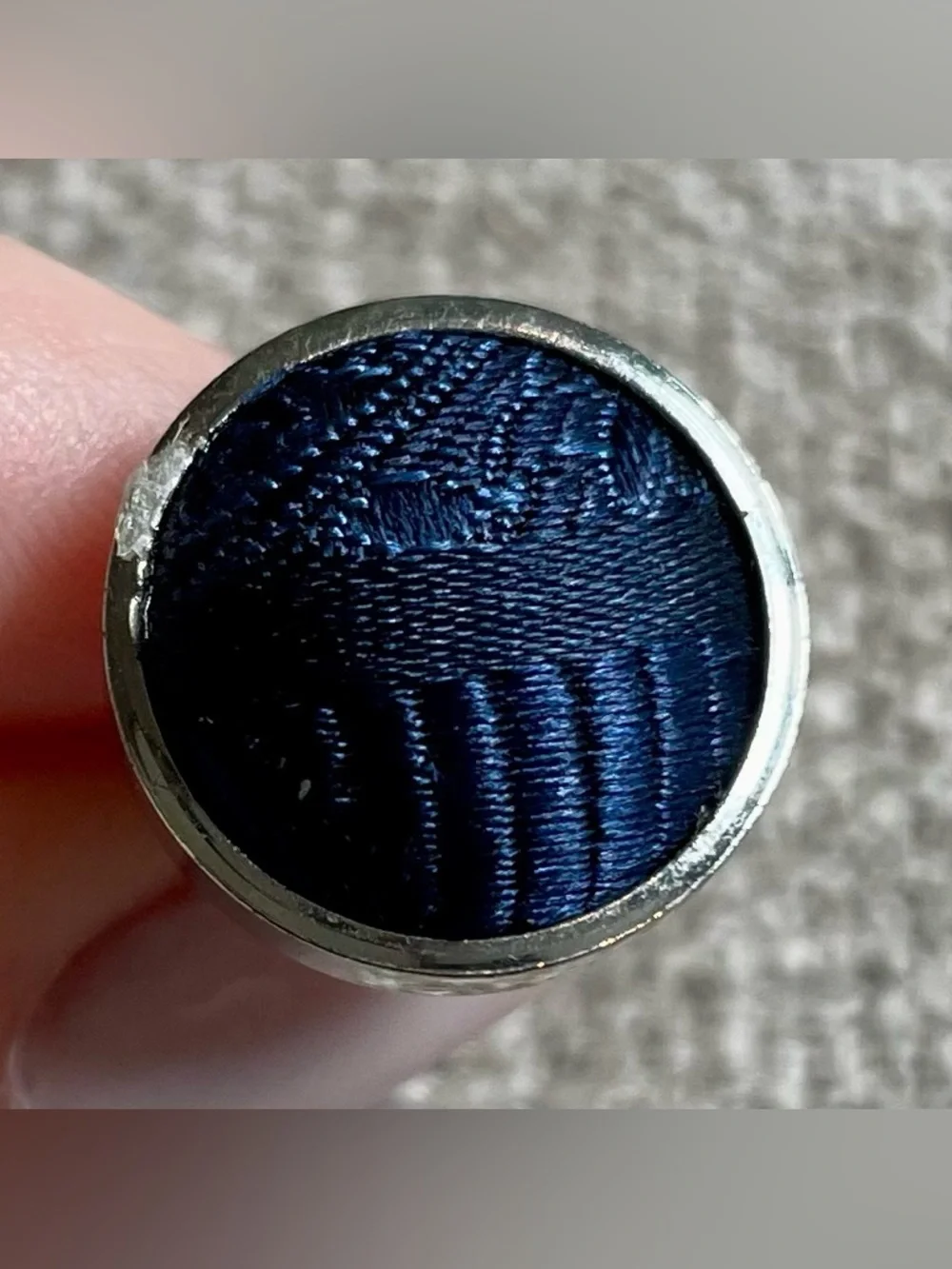 Silvertone Navy Blue Fabric Round Cuff Links Men’s Professional Wedding Work